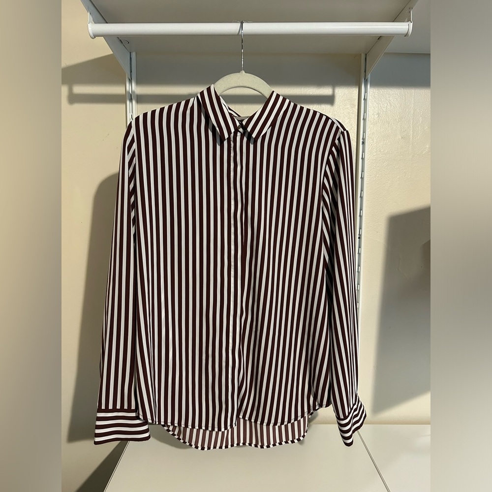 Silky Striped Button-Up Shirt